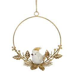 [V6195290000] Uccello metallo ghirlanda oro cm16x16x3