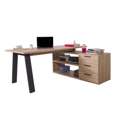 [2016331] Scrivania Angolare con 3 Cassetti e 2 Vani - 171.50x74.70x143.50 cm