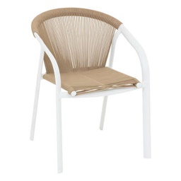 [20108547] Sedia con braccioli impilabili in alluminio e poliestere bianco miele - L. 565 x P. 615 x H. 80 cm