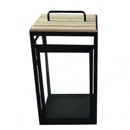[2002418] Lanterna in Metallo Verniciato con Top in Legno e Vetri - 25.5×25.5 – H. 49 cm