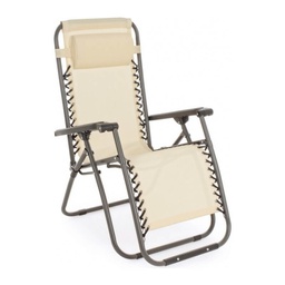 [1916044] Sedia a Sdraio Beige Pieghevole e Reclinabile in Metallo - Dimensioni: 65x176x80 cm