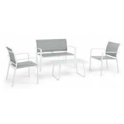 [19905164] Salotto 4 pezzi bianco - Dimensioni: 118x62,5x78 cm (divano), 59,5x62,5x78 cm (poltrone), 80x45x39 cm (tavolino)