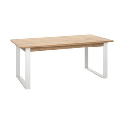 [2016346] (3c) Tavolo allungabile in legno con gambe in ferro bianche, 180/240x91 cm