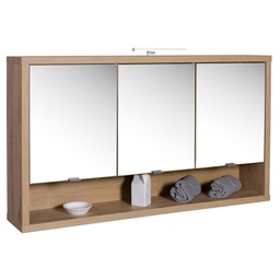 [2016348] (2c) Specchiera Pensile con 3 Ante e 1 Vano, Luce LED, Dimensioni: 70x123x22 cm