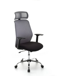 [2004948] Poltrona per Ufficio Direzionale Mod Kart - Struttura in Acciaio Cromato - Tessuto Nero - Schienale a Rete - Dim.L49.5xP64xH116-123.5 cm