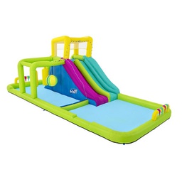 [20031775] Paradiso Acquatico H2ogo Scivolo ad Acqua a Due Corsie con Percorso a Ostacoli e Pallone Fontana Gonfiabile - Dimensioni 710 x 310 x 265 cm