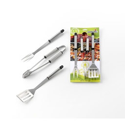 [O03360] Set utensili bbq acciaio inox 3 pz - paletta, forchettone, pinza 36 cm