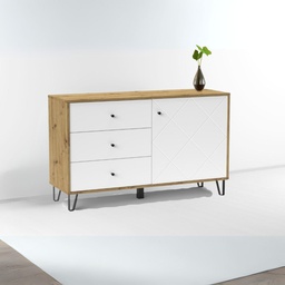 [FZ101146] Credenza Bollo 5 con anta e 3 cassetti colore rovere e bianco H75.20xL123.40xP40