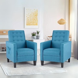 [FZ101311] Poltrona Malea recliner 4 punti massaggianti in tessuto blu H97xL69xP87