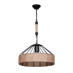 [FZ101420] Lampada da soffitto Malina ASZ1180 struttura in metallo nero con dettagli in iuta H61xL34