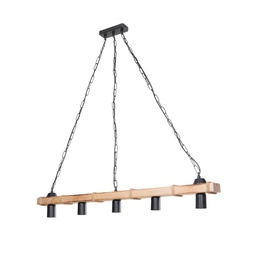 [FZ101455] Lampada da soffitto Lagun MDL4854 in legno e corda iuta con 5 portalampada neri H97xL100