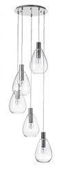 [B0827352] Lampadario 5 luci trasparente argento D.48x180h