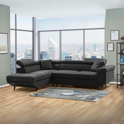 [FZ101213] Divano letto angolare 297x206x77 cm grigio scuro
