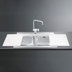 [FZ101688] Lavello 90x50 cm 2 vasche vetro bianco