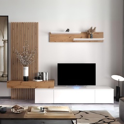 [FZ101665] Parete attrezzata rovere e bianco 250x42x200H