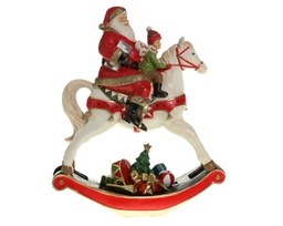 [20035758] Babbo Natale con bambino su cavallo 29x11x34 cm