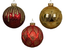 [20184573] Pallina di vetro 10 cm rosso/oro con glitter
