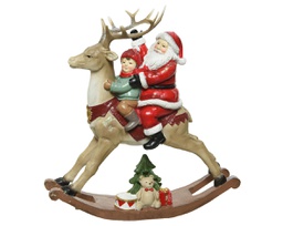 [20184988] Babbo Natale con renna a dondolo 9x20.5x22.5 cm
