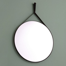 [KB-B3010641000057] Specchio bagno rotondo con laccio pelle nera