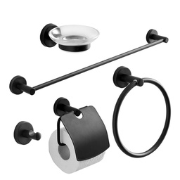 [KB-B2020000000124] Set di 5 accessori bagno a muro nero opaco