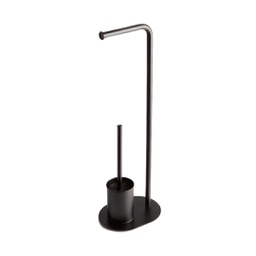 [KB-B2020000000343] Piantana porta rotolo e porta scopino ovale nero opaco