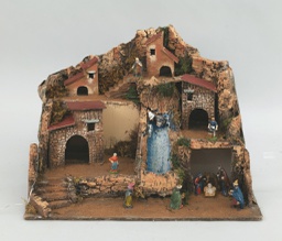 [20186503] Presepe in legno con 11 figure 54x40x38 cm