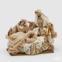 [20103670] Natività in tessuto con paglia H 37 cm