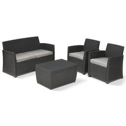 [2017045] Set Lounge MIA Grafite Divano + 2 Poltrone + Tavolino Contenitore