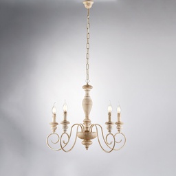 [BL265-5-BT] Lampadario in legno e ferro 5 luci Ø60 H.55