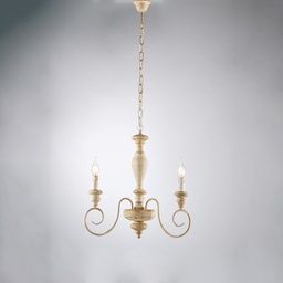 [BL265-3-BT] Lampadario legno e ferro 3 luci H.53 x Ø44