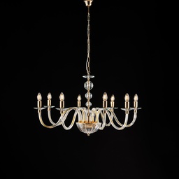 [BL267-8-OR] Lampadario oro con vetro e strass 8 luci 56x96