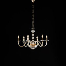 [BL267-6-OR] Lampadario oro con vetro e strass 56x77