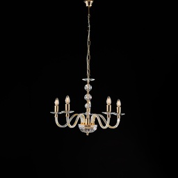 [BL267-5-OR] Lampadario oro vetro trasparente 5 luci Ø60 H.51