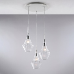 [BL270-S3-TR] Sospensione in ferro con vetri pyrex 3 luci 50x49