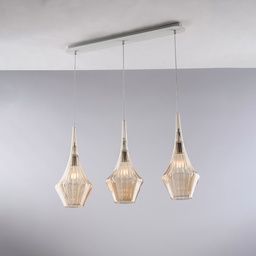 [BL270-BIN3-AM] Lampadario in ferro con vetri ambra 75x10 cm