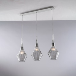 [BL270-BIN3-GR] Lampadario in ferro con vetri grigi 75x10x49