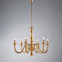 [BL271-6-OR] Lampadario in legno oro antico 6 luci 69x86