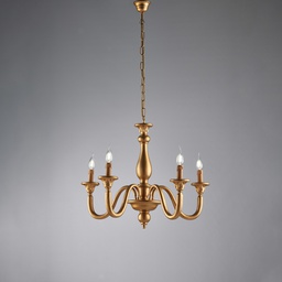 [BL271-5-OR] Lampadario in legno oro antico 5 luci 56x62