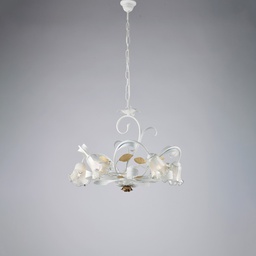 [BL274-5-BCO] Lampadario shabby bianco 5 luci 44x65