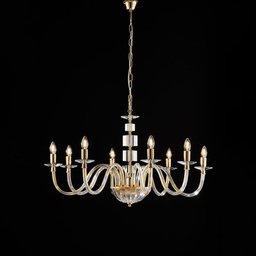 [BL275-8-OR] Lampadario oro con vetro e strass 8 luci 56x96