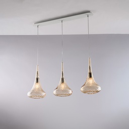 [BL280-BIN3-AM] Lampadario in ferro con vetri ambra 75x10 cm
