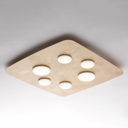 [BL243-PL6-ORO] Plafoniera bianca 65x5 cm, 6 luci oro antico